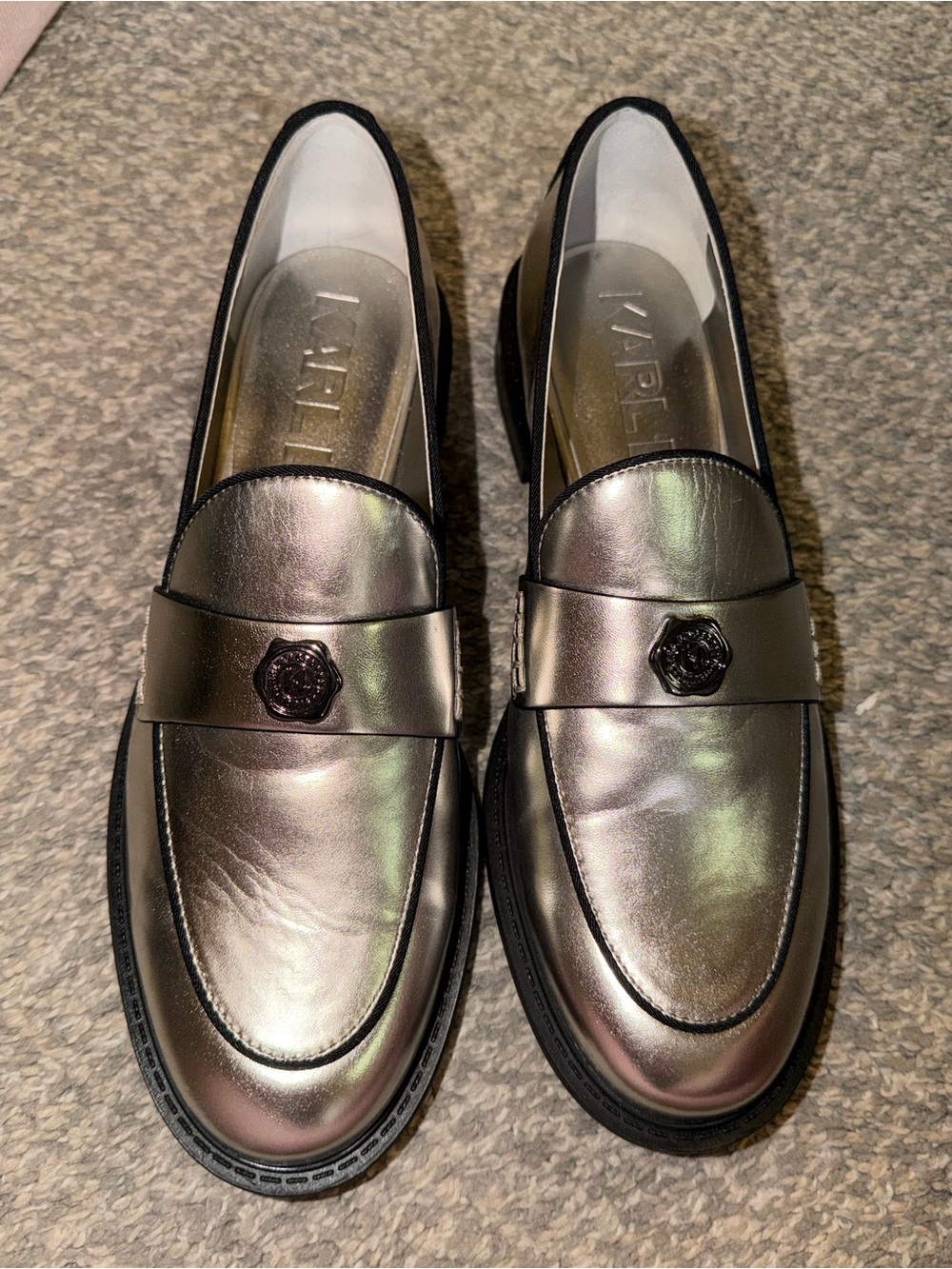 Karl Lagerfeld Paris Rylyn Silver Loafers - Picture 2 of 8